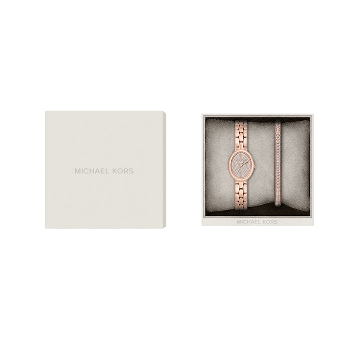 Michael Kors Women's Maude Three-Hand Rose Gold-Tone Stainless Steel Watch and Bracelet Set