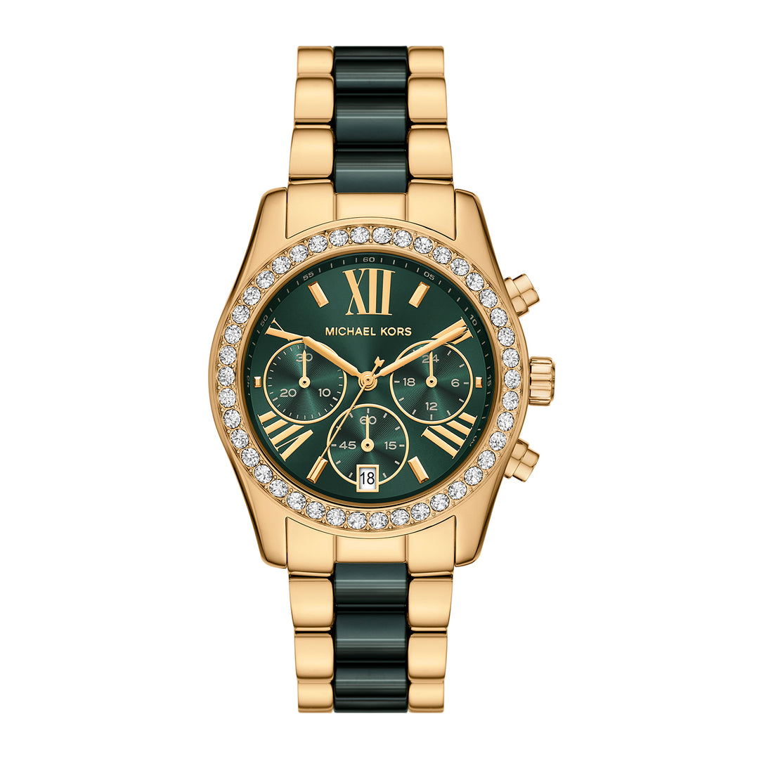 Michael Kors Women's Lexington Chronograph Green Ceramic and Gold-Tone Stainless Steel Watch