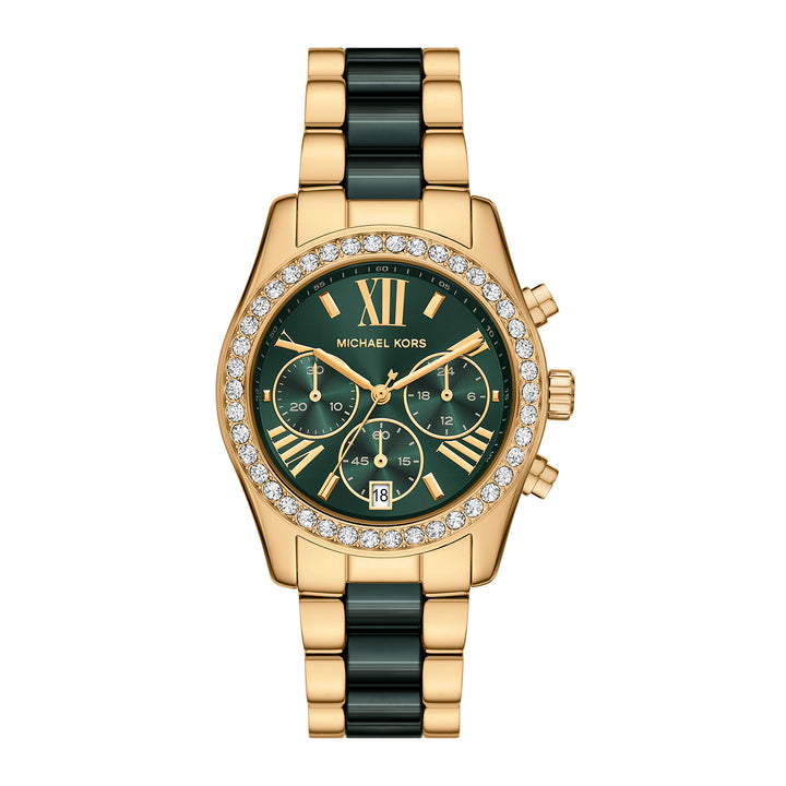 Michael Kors Women's Lexington Chronograph Green Ceramic and Gold-Tone Stainless Steel Watch