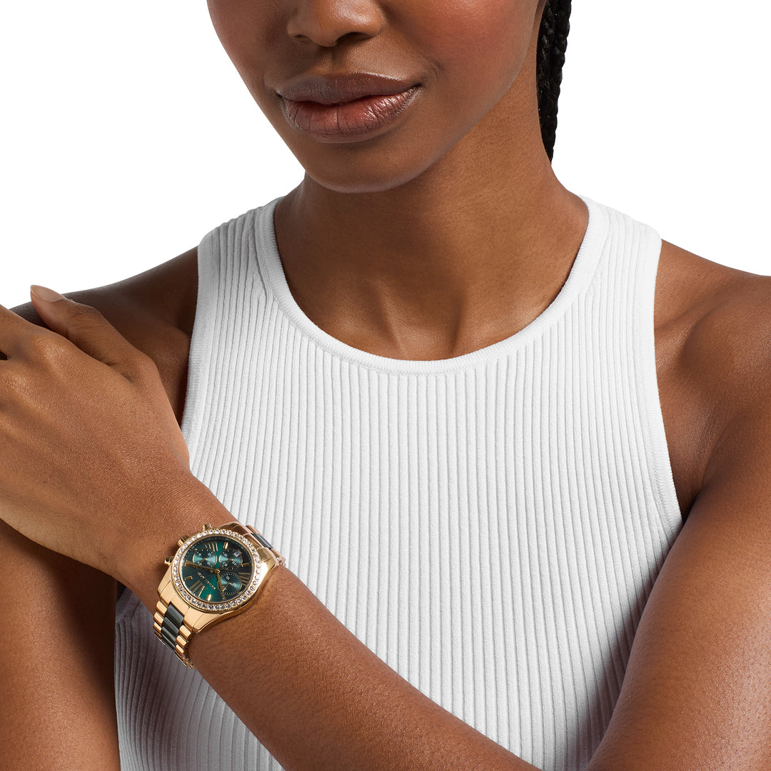 Michael Kors Women's Lexington Chronograph Green Ceramic and Gold-Tone Stainless Steel Watch
