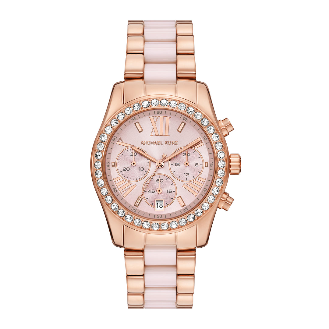 Michael Kors Women's Lexington Chronograph Pink Ceramic and Rose Gold-Tone Stainless Steel Watch