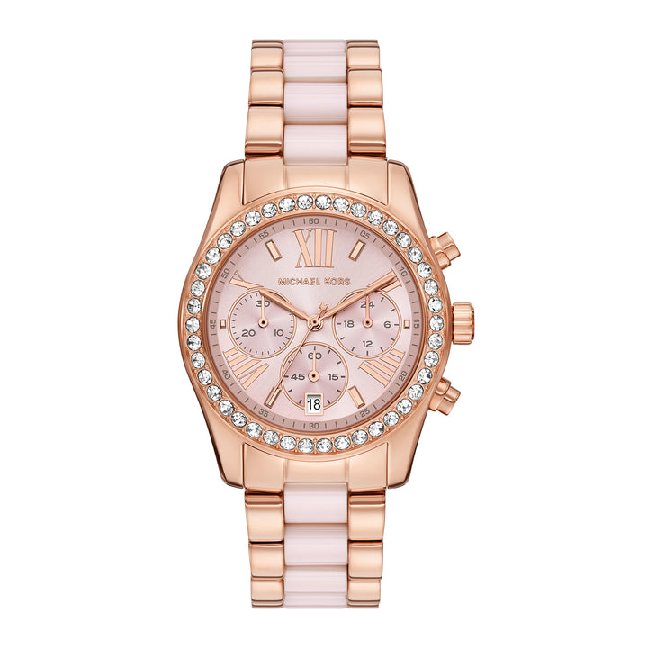 Michael Kors Women's Lexington Chronograph Pink Ceramic and Rose Gold-Tone Stainless Steel Watch