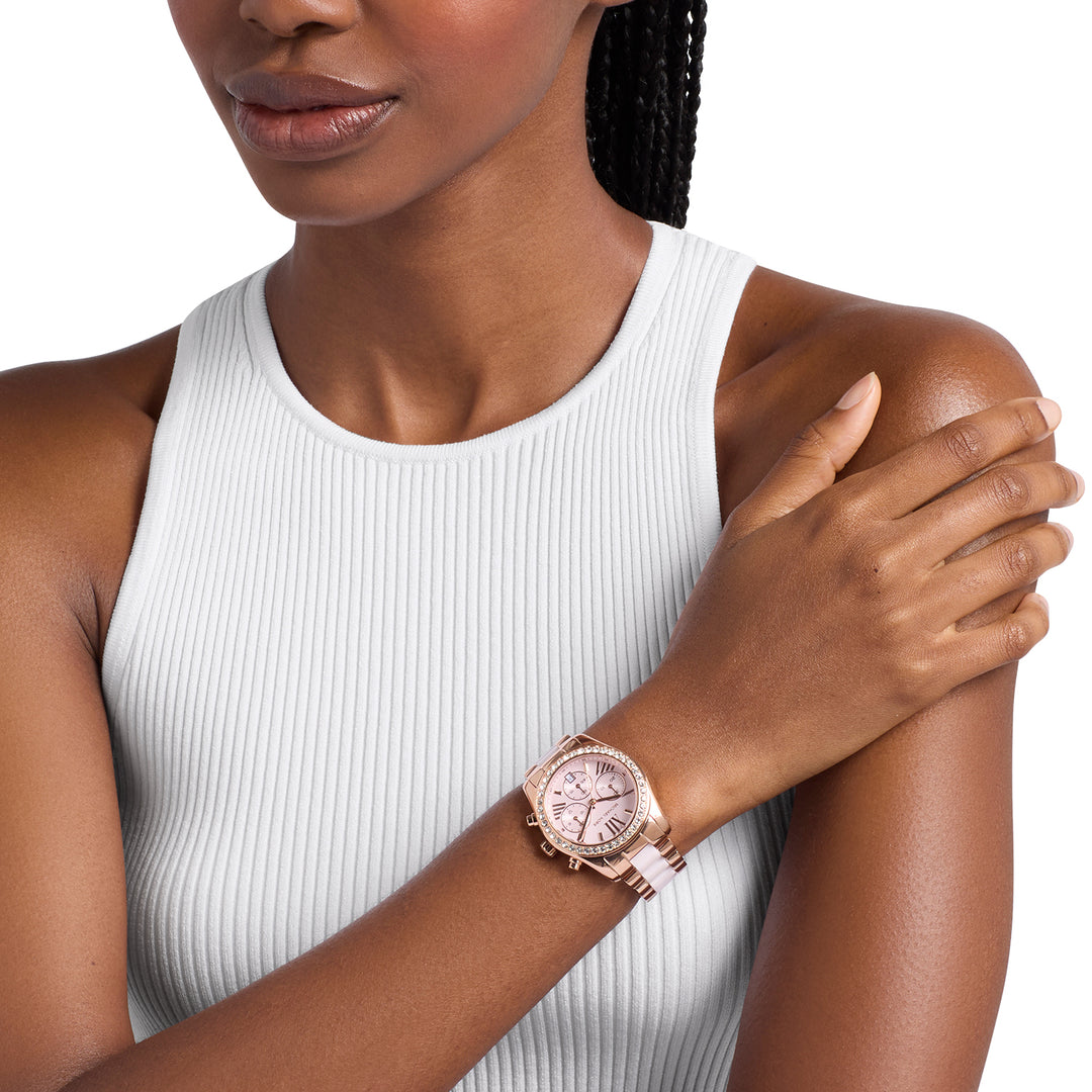 Michael Kors Women's Lexington Chronograph Pink Ceramic and Rose Gold-Tone Stainless Steel Watch