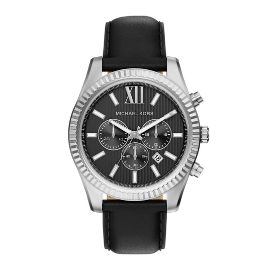 Michael Kors Men's Lexington Chronograph Black Leather Watch