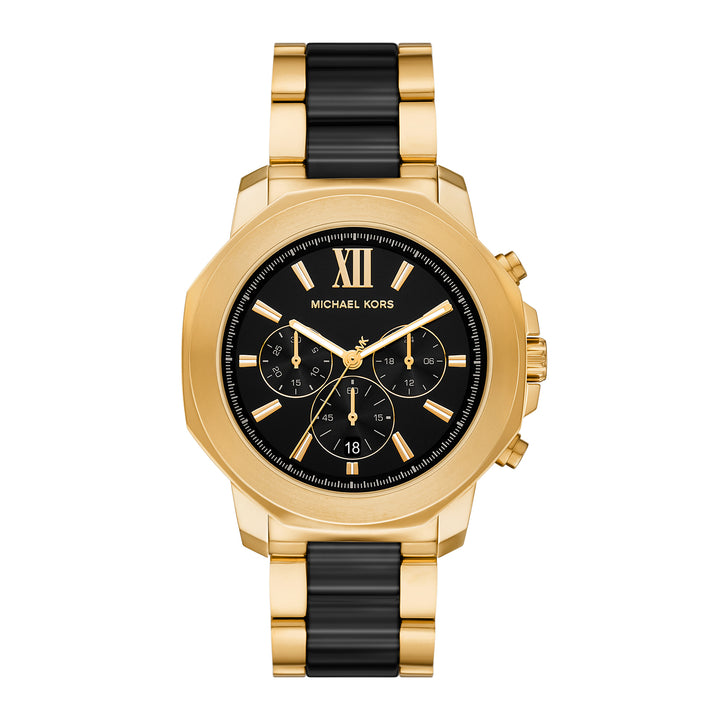 Michael Kors Men's Prescott Chronograph Black Ceramic and Gold-Tone Stainless Steel Watch