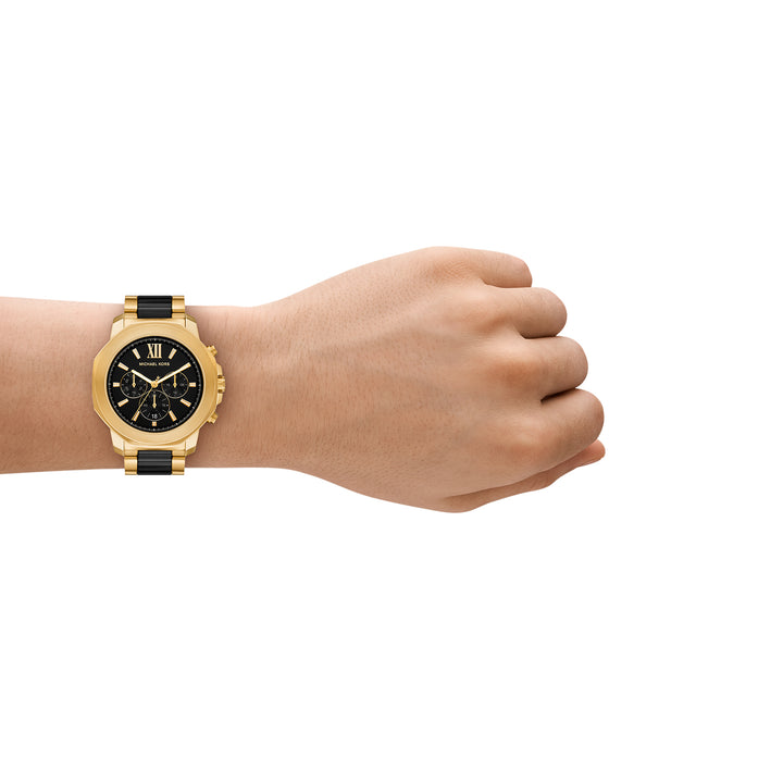 Michael Kors Men's Prescott Chronograph Black Ceramic and Gold-Tone Stainless Steel Watch