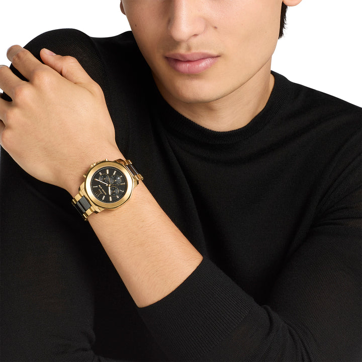 Michael Kors Men's Prescott Chronograph Black Ceramic and Gold-Tone Stainless Steel Watch
