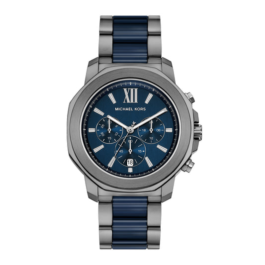 Michael Kors Men's Prescott Chronograph Blue Ceramic and Gunmetal Stainless Steel Watch