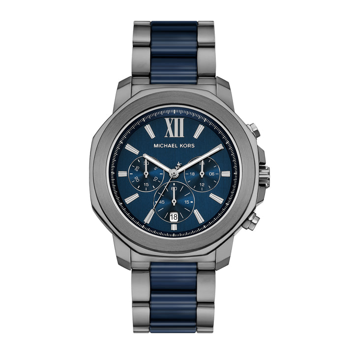 Michael Kors Men's Prescott Chronograph Blue Ceramic and Gunmetal Stainless Steel Watch