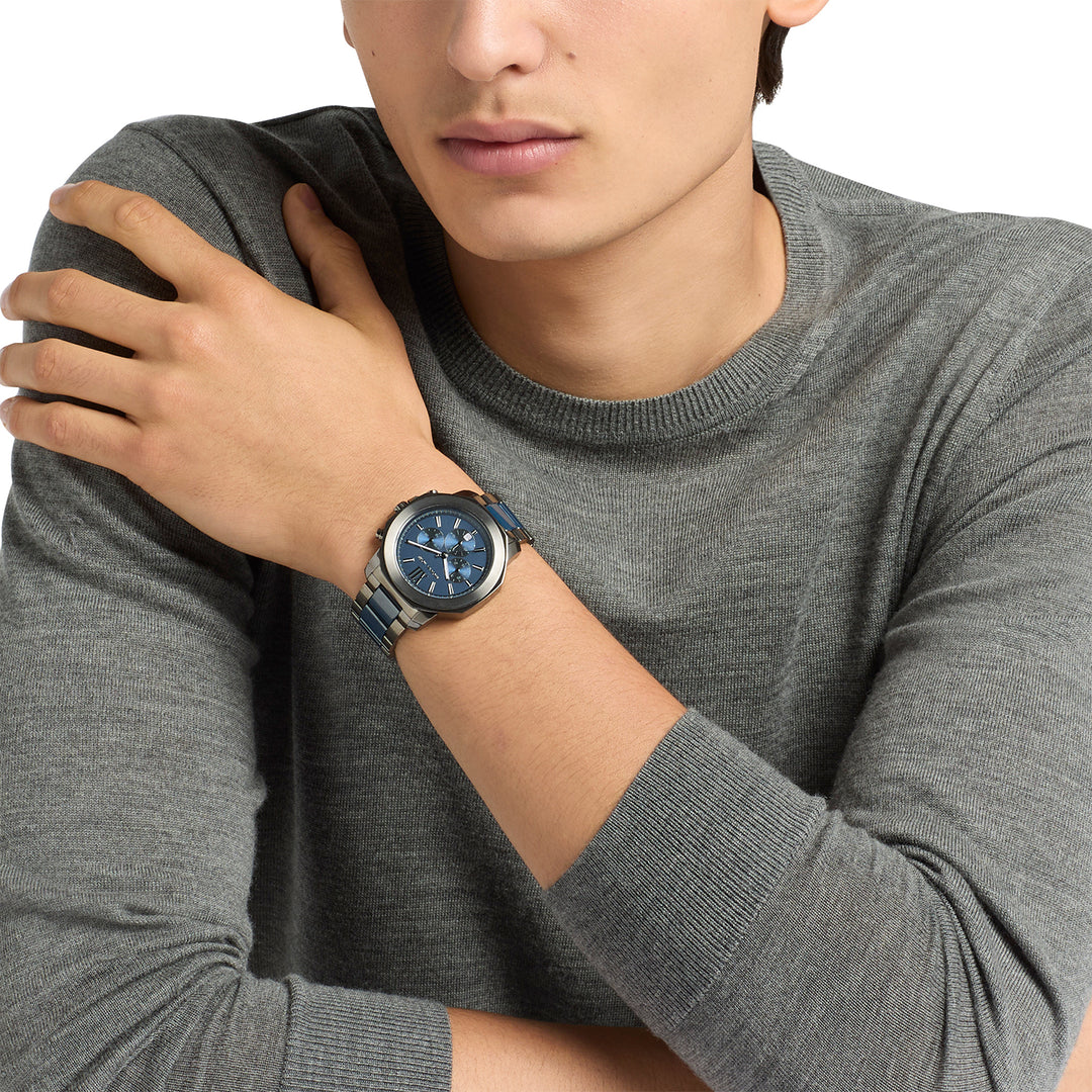 Michael Kors Men's Prescott Chronograph Blue Ceramic and Gunmetal Stainless Steel Watch