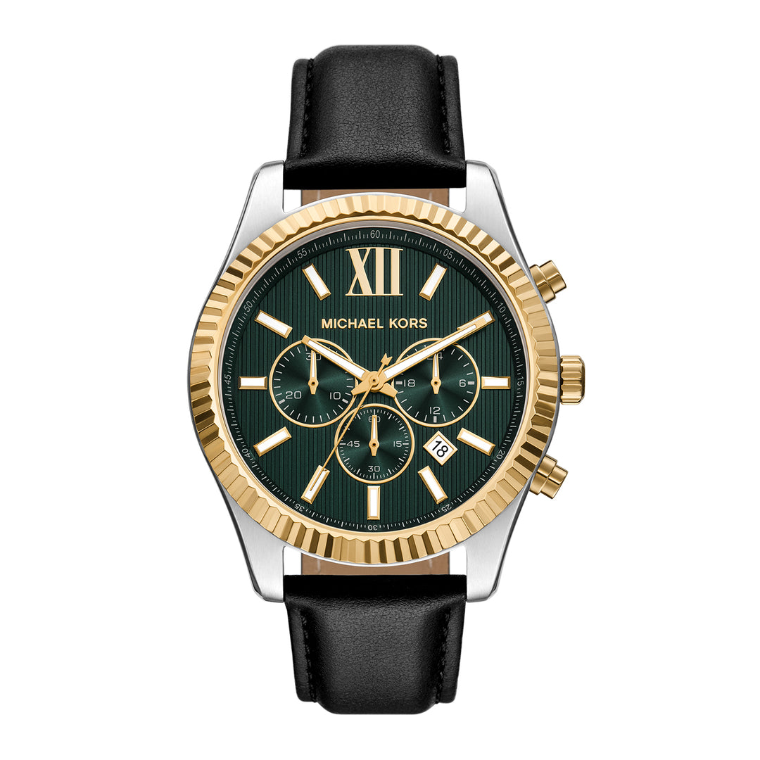 Michael Kors Men's Lexington Chronograph Black Leather Watch