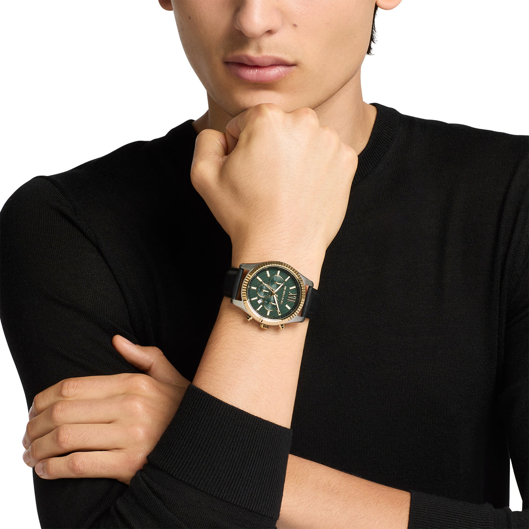 Michael Kors Men's Lexington Chronograph Black Leather Watch