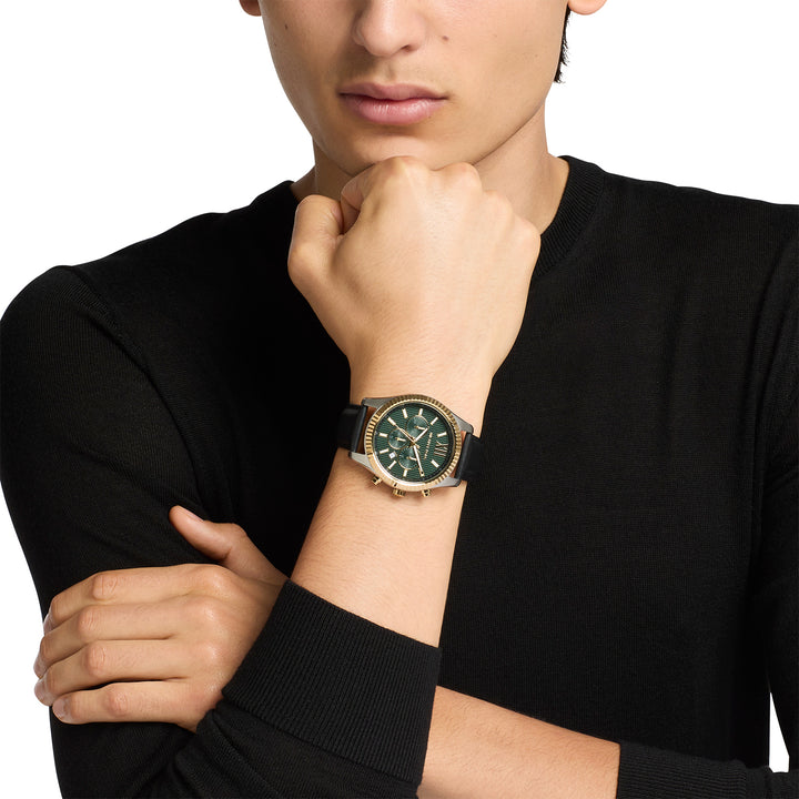 Michael Kors Men's Lexington Chronograph Black Leather Watch