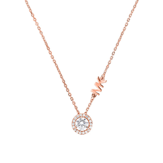 Michael Kors Women's 14k Rose Gold-Plated Sterling Silver CZ Pendant Necklace