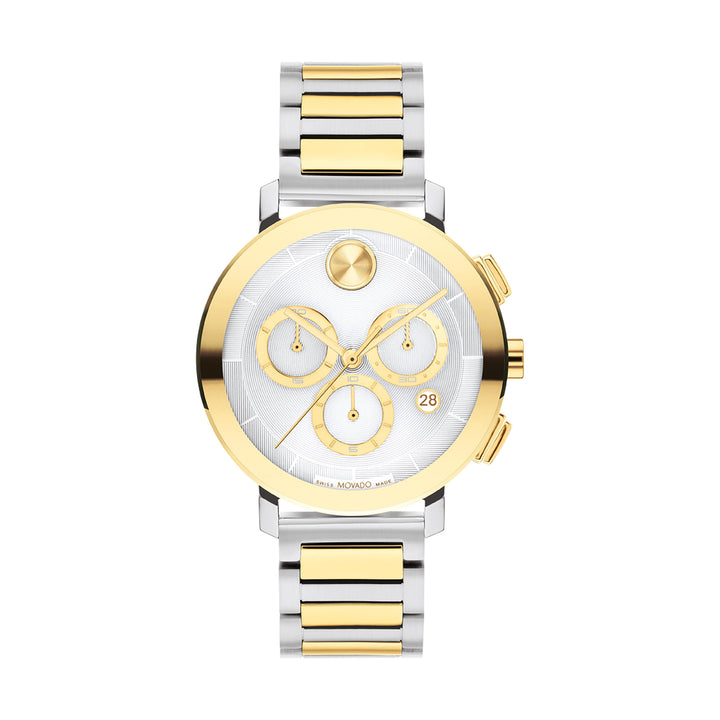 Movado Bold Ladies Silver Dial Watch Gold Tone Case Quartz