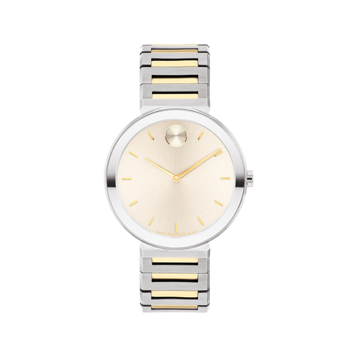 Movado Ladies Gold Dial Watch Silver Tone Case Quartz