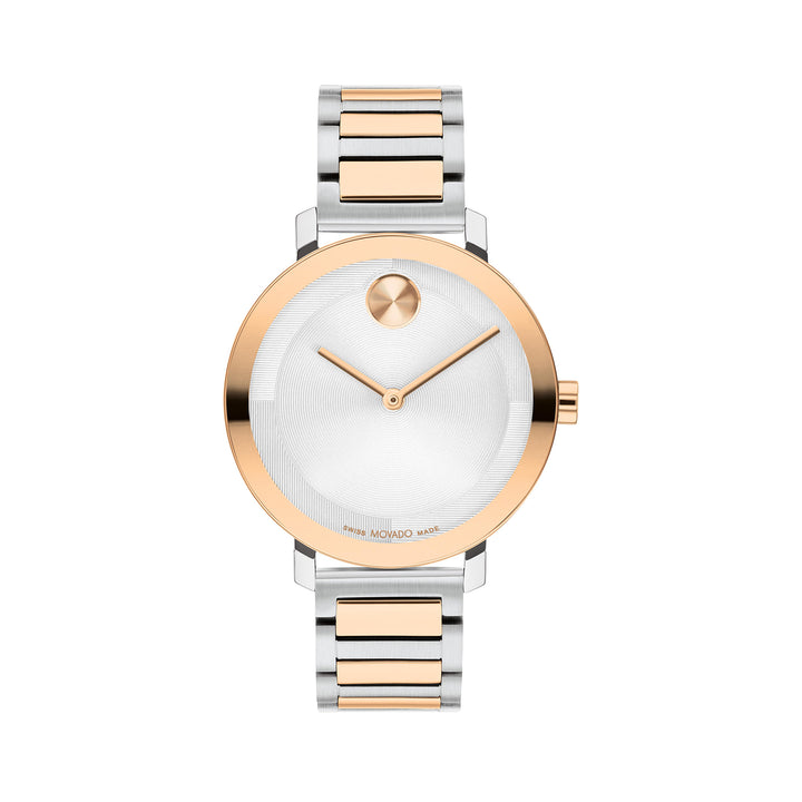 Movado Ladies Silver Dial Watch Rose Gold Tone Case Quartz