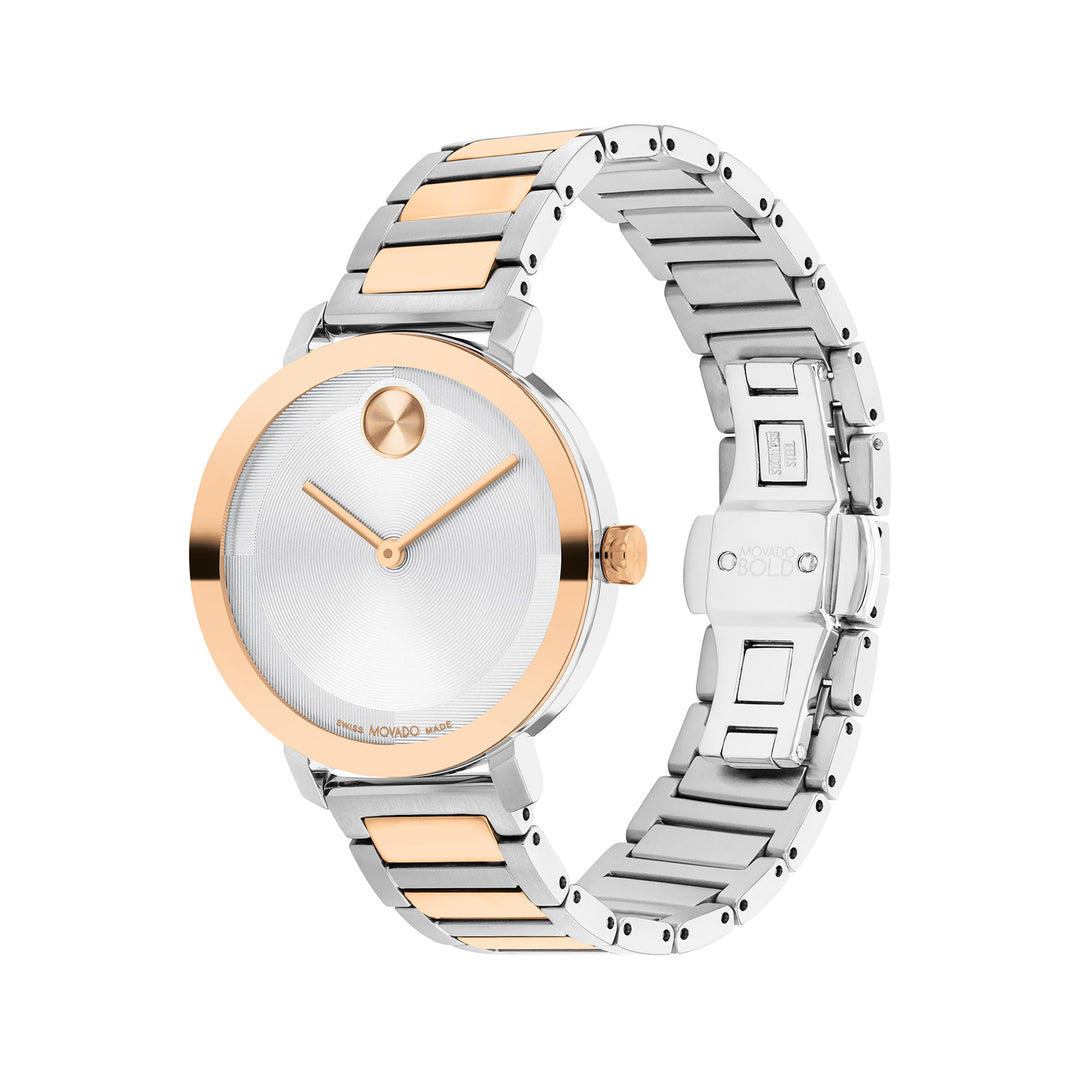 Movado Ladies Silver Dial Watch Rose Gold Tone Case Quartz