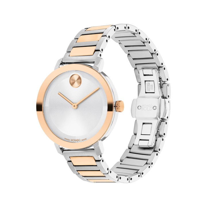 Movado Ladies Silver Dial Watch Rose Gold Tone Case Quartz