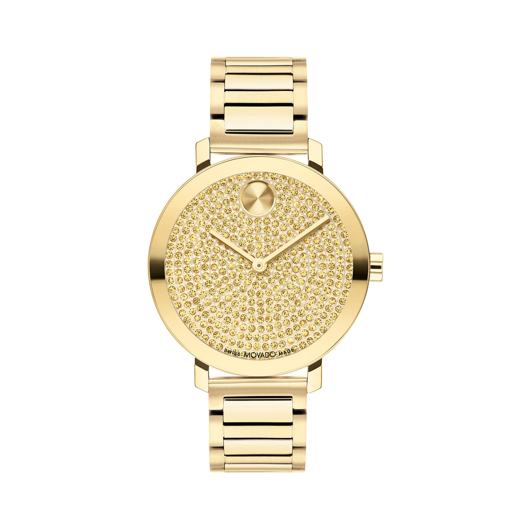 Movado Ladies Gold Dial Watch Gold Tone Case Quartz