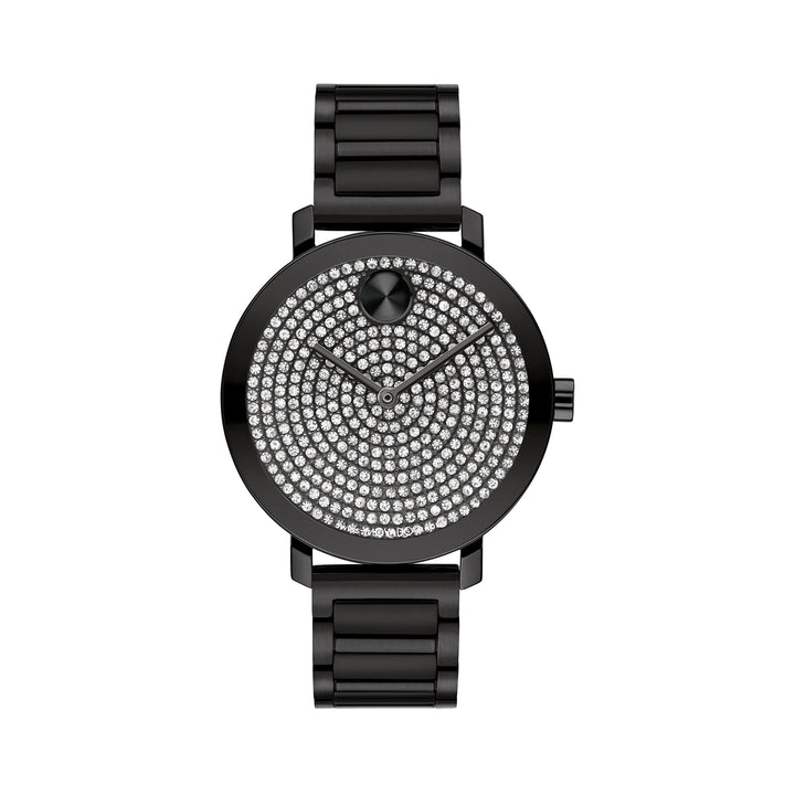 Movado Ladies Gunmetal Dial Watch Black Tone Case Quartz