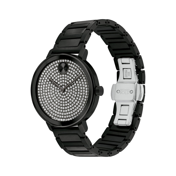 Movado Ladies Gunmetal Dial Watch Black Tone Case Quartz