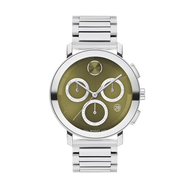 Movado Bold Men's Watch Silver Tone Case Green Dial Quartz