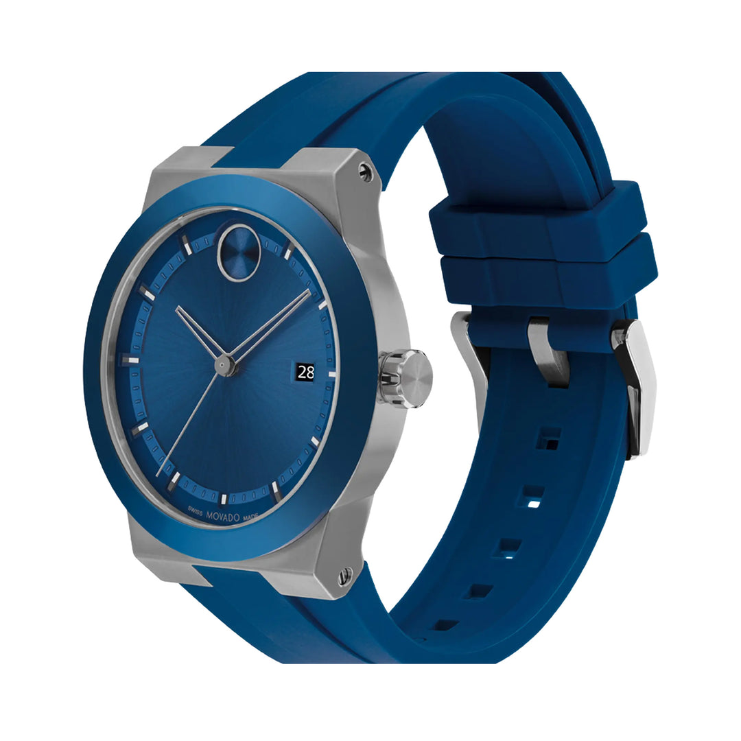 Movado Bold Men's Watch Grey Tone Case Blue Dial Quartz