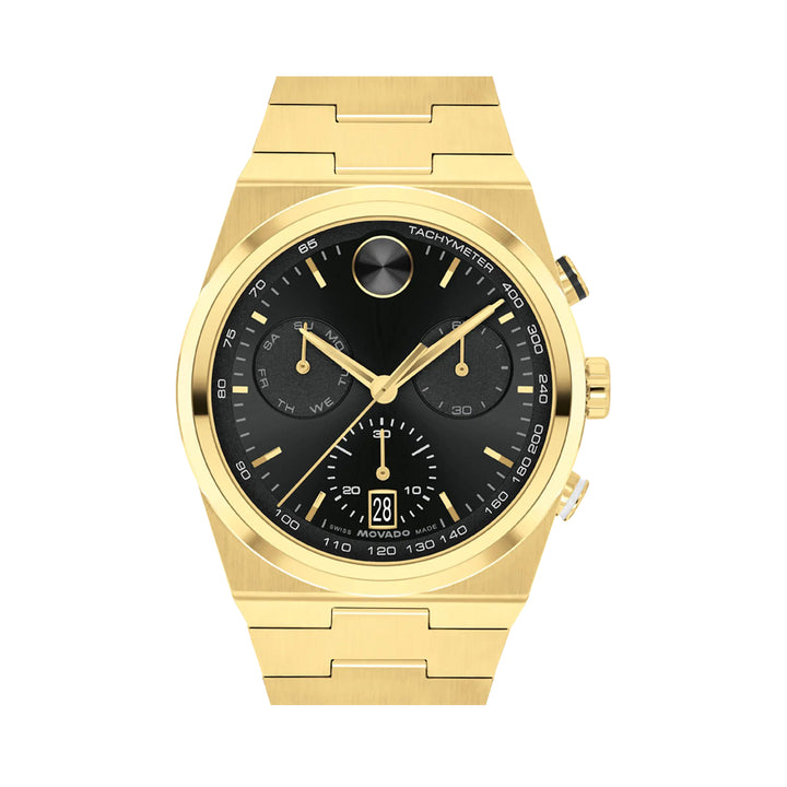 Movado Bold Men's Watch Gold Tone Case Black Dial Quartz