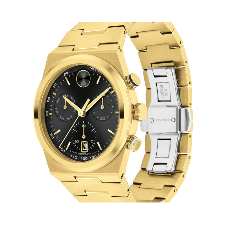 Movado Bold Men's Watch Gold Tone Case Black Dial Quartz