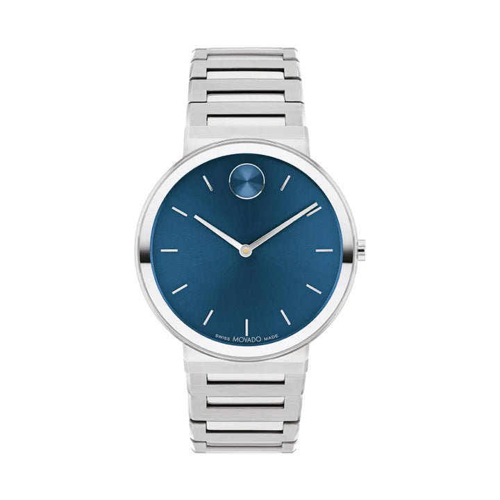 Movado Bold Men's Watch Silver Tone Case Blue Dial Quartz