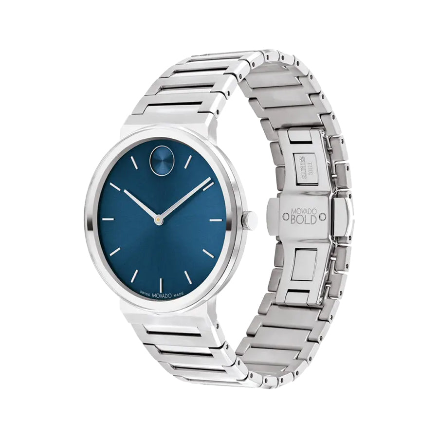 Movado Bold Men's Watch Silver Tone Case Blue Dial Quartz