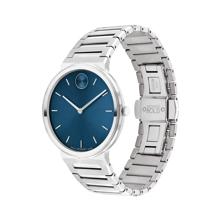 Movado Bold Men's Watch Silver Tone Case Blue Dial Quartz