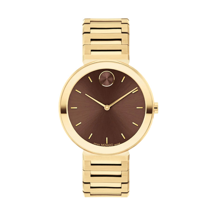 Movado Bold Men's Watch Gold Tone Case Brown Dial Quartz