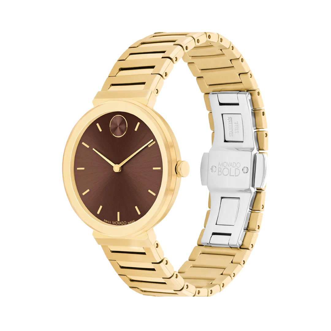 Movado Bold Men's Watch Gold Tone Case Brown Dial Quartz