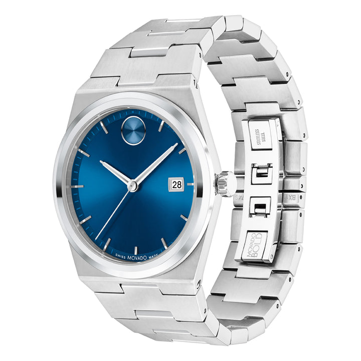 Movado Bold Men's Blue Dial Watch Silver Tone Case Quartz