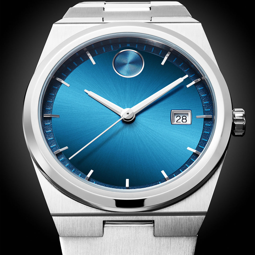 Movado Bold Men's Blue Dial Watch Silver Tone Case Quartz