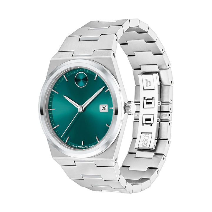 Movado Bold Men's Green Dial Watch Silver Tone Case Quartz