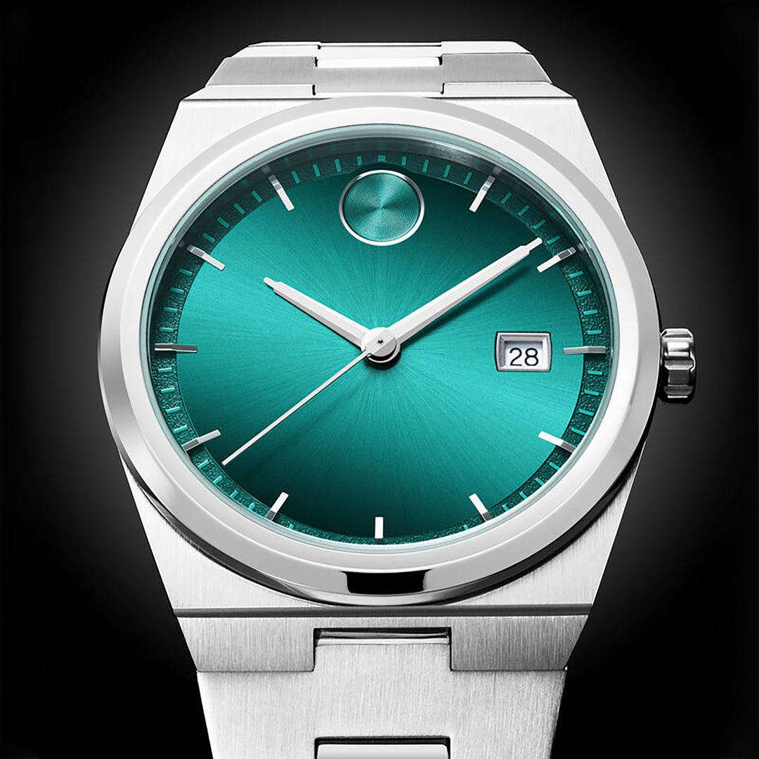 Movado Bold Men's Green Dial Watch Silver Tone Case Quartz