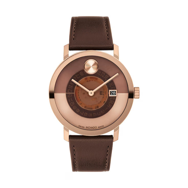 Movado Bold Men's Watch Rose Gold Tone Case Brown Dial Quartz