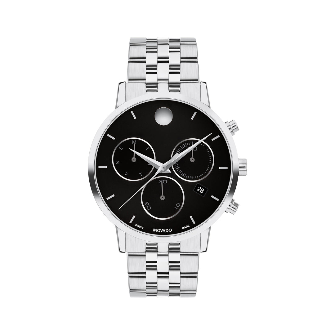 Movado Men's Black Dial Watch Silver Tone Case Quartz