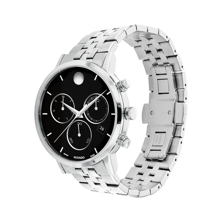 Movado Men's Black Dial Watch Silver Tone Case Quartz