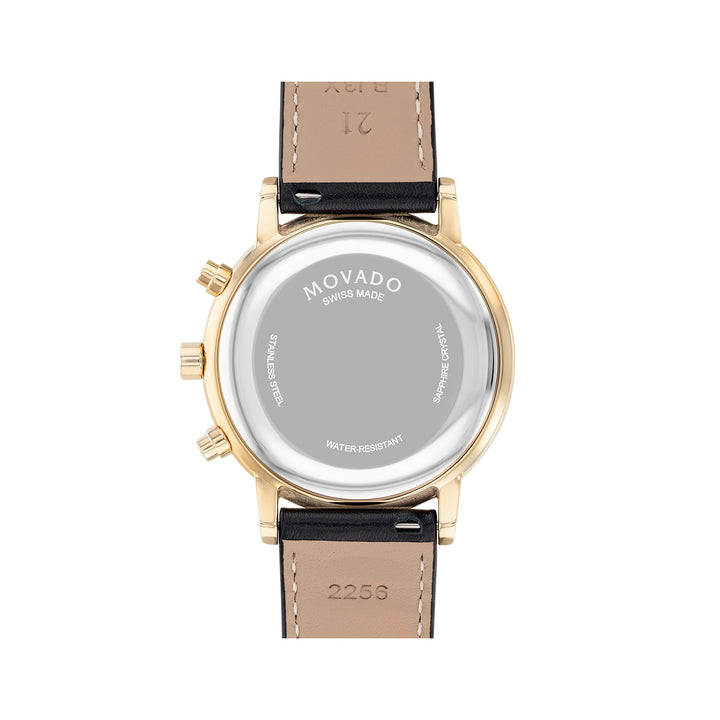 Movado Men's Black Dial Watch Gold Tone Case Quartz