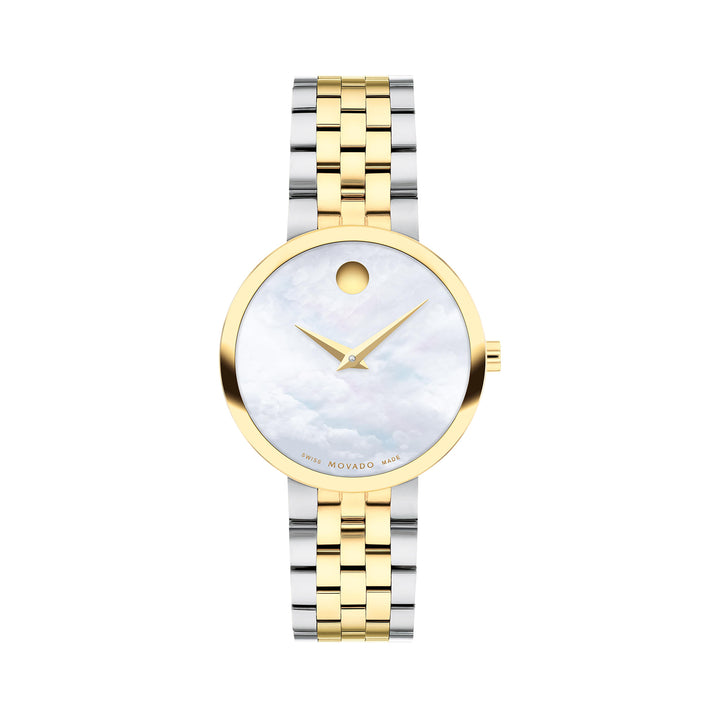 Movado Ladies White Dial Watch Gold Tone Case Quartz