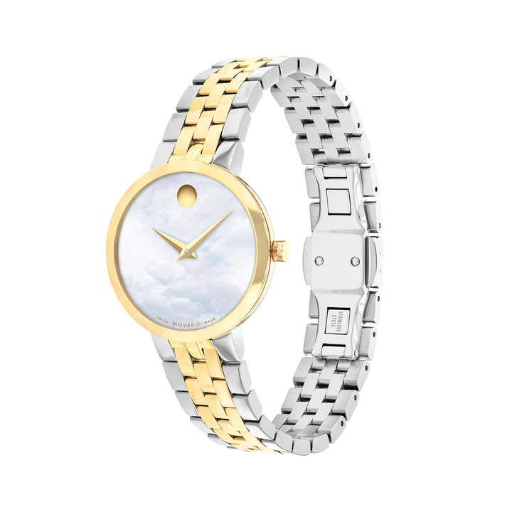 Movado Ladies White Dial Watch Gold Tone Case Quartz