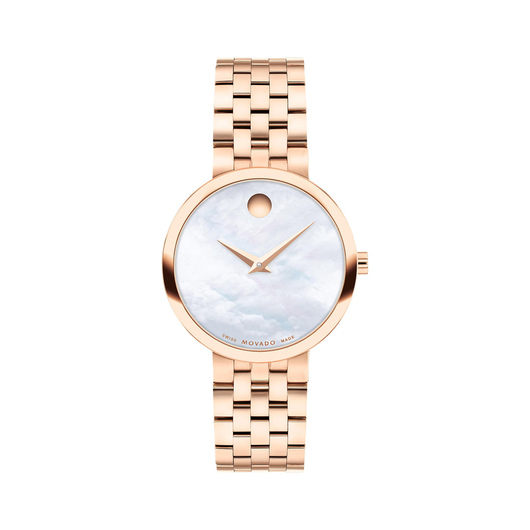 Movado Ladies White Dial Watch Gold Tone Case Quartz