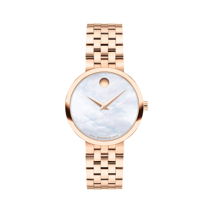 Movado Ladies White Dial Watch Gold Tone Case Quartz