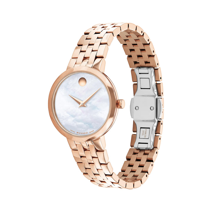 Movado Ladies White Dial Watch Gold Tone Case Quartz