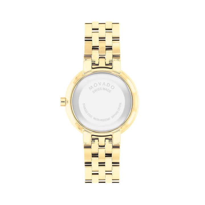 Movado Ladies Black Dial Watch Gold Tone Case Quartz