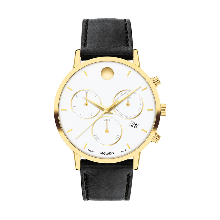 Movado Men's White Dial Watch Gold Tone Case Quartz